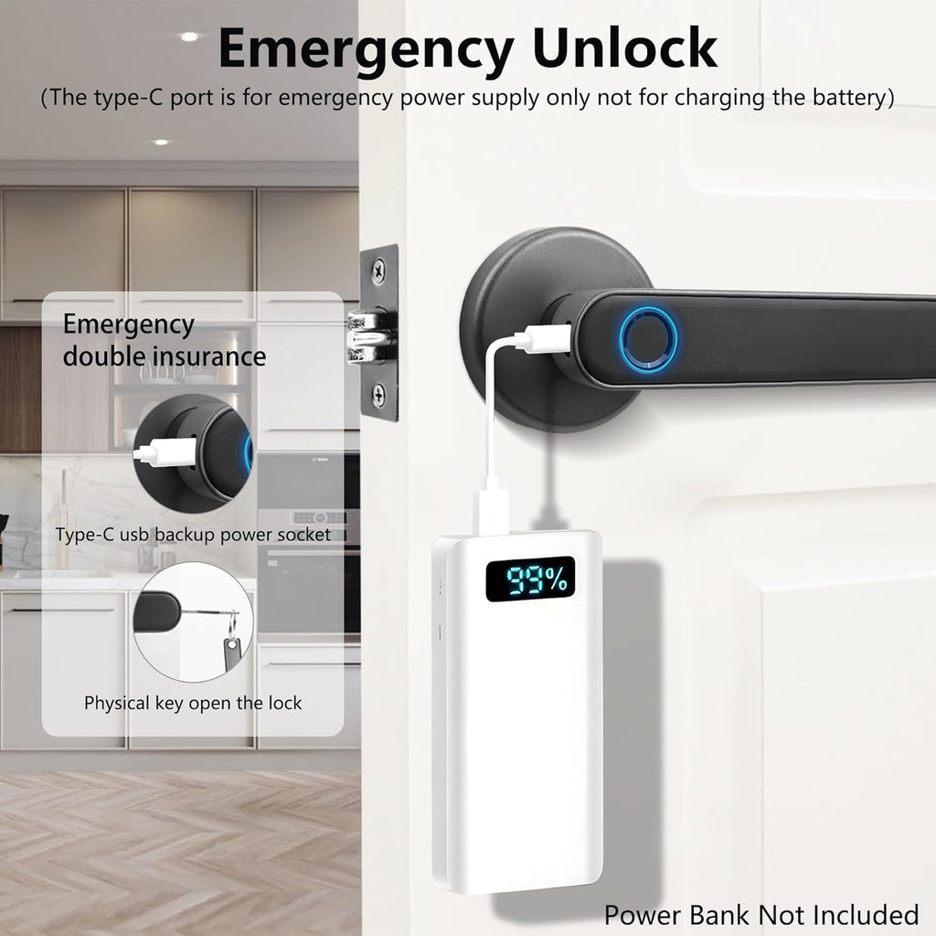 Fingerprint Smart Door Lock, Biometric Door Lock with App for Bedroom, Home, Apartment, Hotel (Grey)