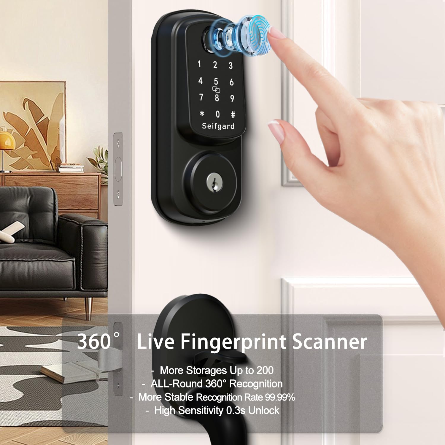 Keyless Entry Door Lock Deadbolt with Handle Set, Smart Door Lock for Front Door, Auto Lock Compatible with Alexa, Black