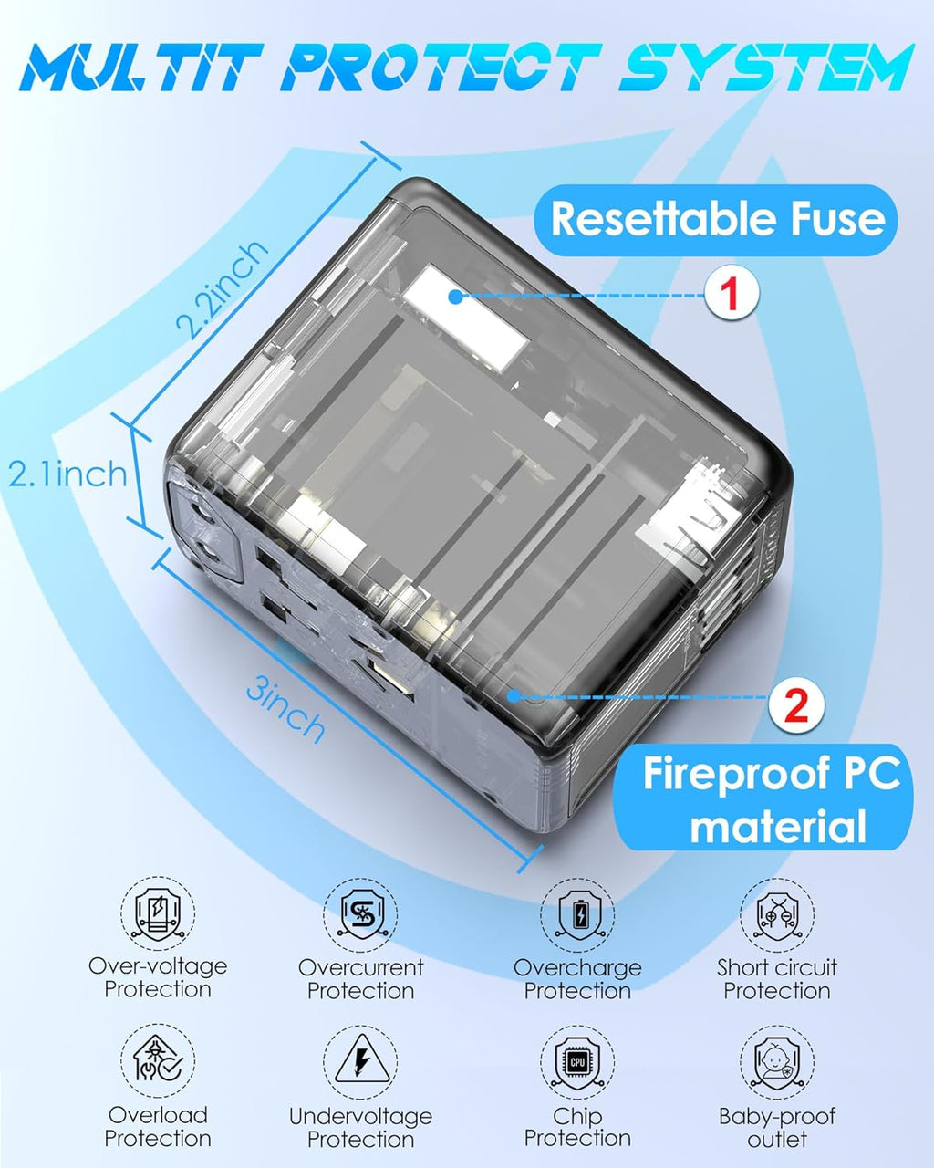 Universal Travel Adapter, 6.0A 30W 5 USB C/A Ports + 2500W AC Outlets, International Power Adapter for All USB Devices, Multi Plugs 110V 220V A/C, European Travel Plug Adapter for 200+ Countries