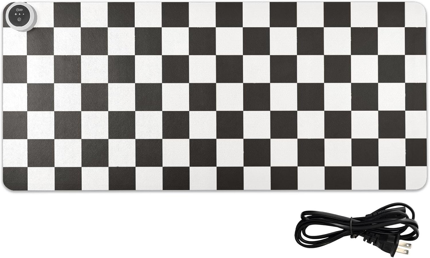 Checkered Black and White Heated Desk Pad Mouse Pad 31.5x13 Inch PU Leather Desk Mat with 3 Heat Levels Large Mouse Gaming Computer Laptop Mat