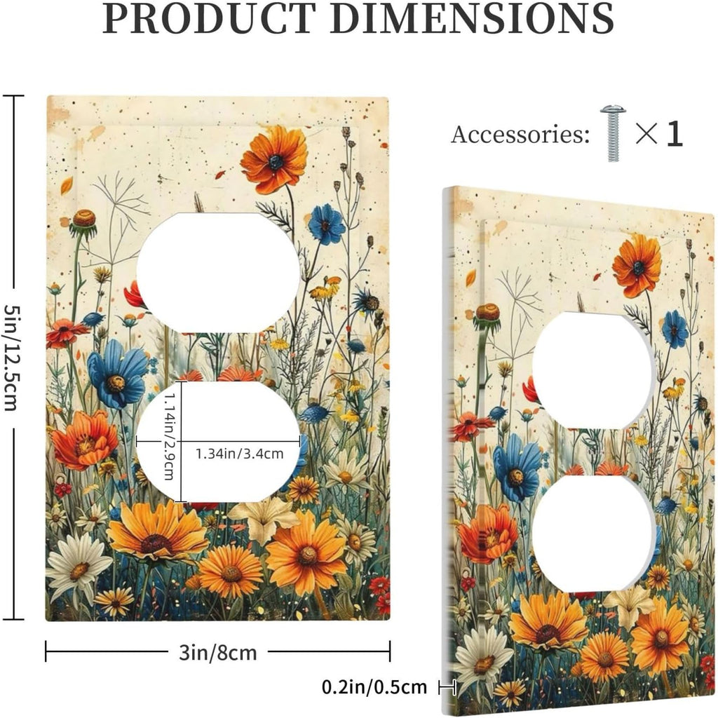 Outlet Covers Colorful Flowers Wildflowers Plants Orange Yellow Blue 1 Gang Duplex Light Switch Cover Plate Decorative Switch Plate Covers Electrical Socket Cover for Home Farmhouse Decor