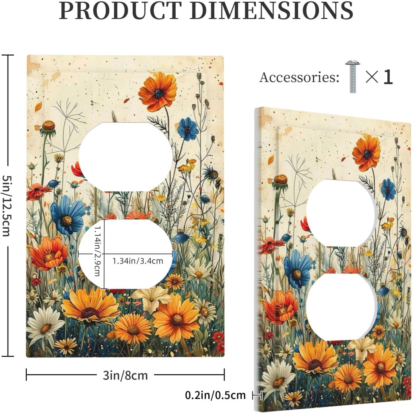 Outlet Covers Colorful Flowers Wildflowers Plants Orange Yellow Blue 1 Gang Duplex Light Switch Cover Plate Decorative Switch Plate Covers Electrical Socket Cover for Home Farmhouse Decor