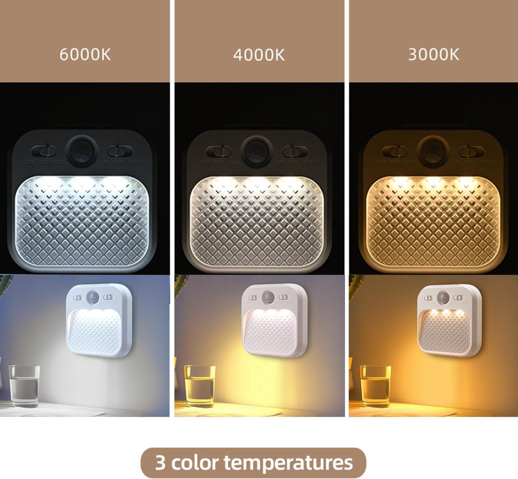 Led Night Light with Motion Detector 2 Pack, Cabinet Light Dimmable with Timer Function, Staircase Lighting 3 Color Temperature 3000/4500/6000K, Hallway Light Rechargeable 600mAh for Children's Room