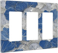 Abstract Blue Marble Plant Leaves 3 Gang Triple Rocker Decorative Light Switch Covers Electrical Faceplate Switch Plates for Bathroom Kitchen Home