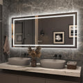 60x28 LED Lighted Mirror for Bathroom Wall, Large Vanity Mirror with Lights, Dimmable, Shatterpoof, Anti-Fog (Backlit and Front Lighted)