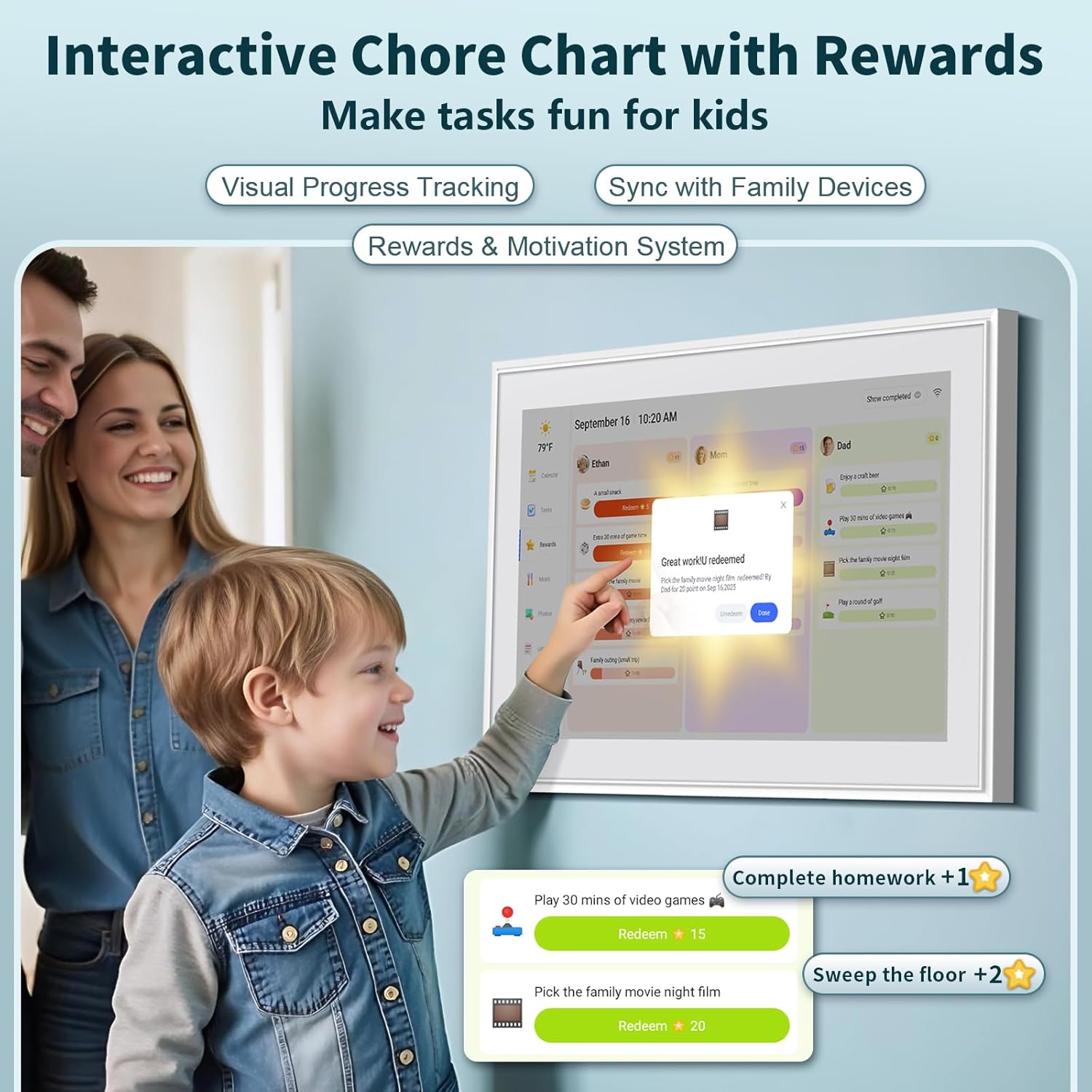 Canupdog Digital Calendar, 21.5 Inch Electronic Calendar Chore Chart & Wall Planner, IPS HD Touchscreen Interactive Display for Family Schedules, Streamline Household Organization, Christmas Gifts for Women Mom