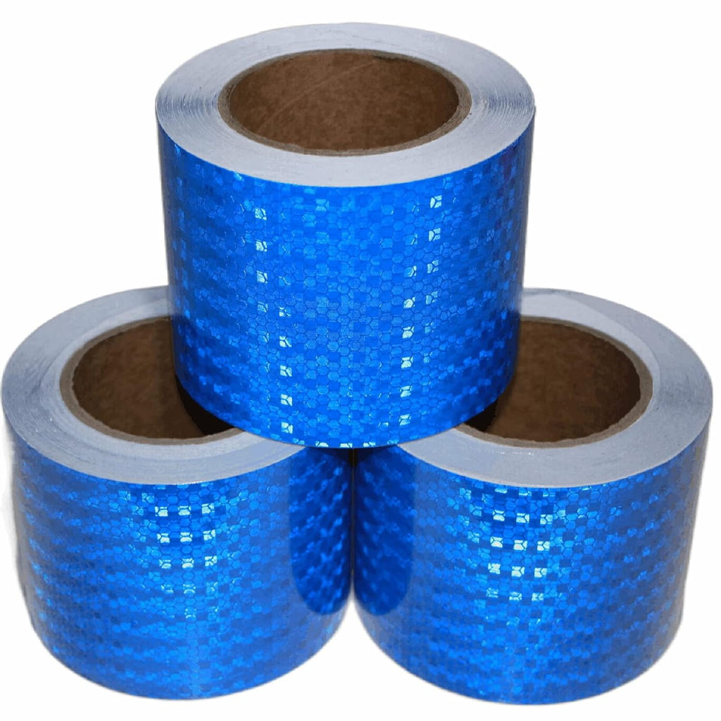 Blue Reflective Tape 4 inch Wide, Outdoor Waterproof High Visibility Warning Industrial Marking Tape, Safety Stickers (68 feet,3 Rolls)