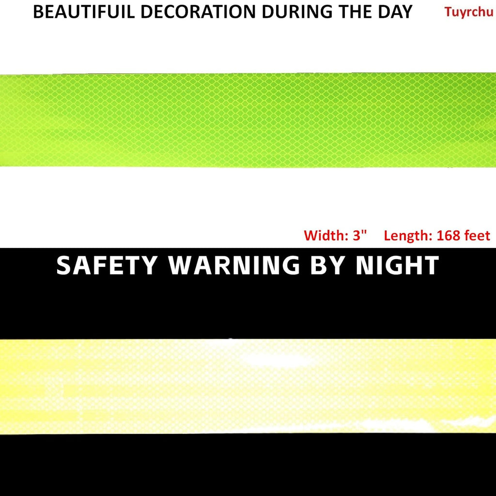 Non Fading Fluorescent Yellow Reflective Tape Outdoor Waterproof 3 inch Wide, High Visibility Warning Safety Industrial Marking Tape (168 feet)