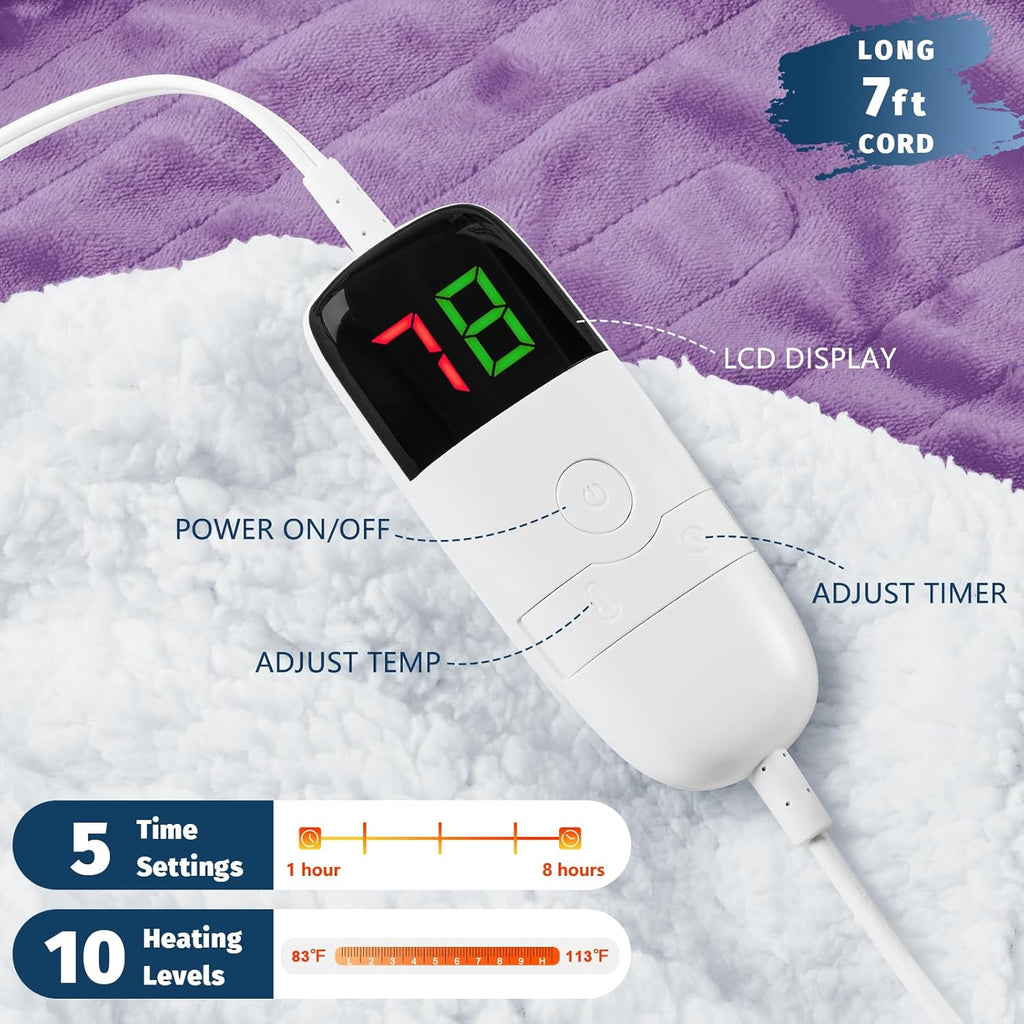 BOMOVA Heated Electric Blanket Throw Size - 50" x 60" Heating Blanket with 10 Heating Levels & 8 Hours Auto Off, Warm Flannel Blanket, Christmas Birthday Gifts for Women