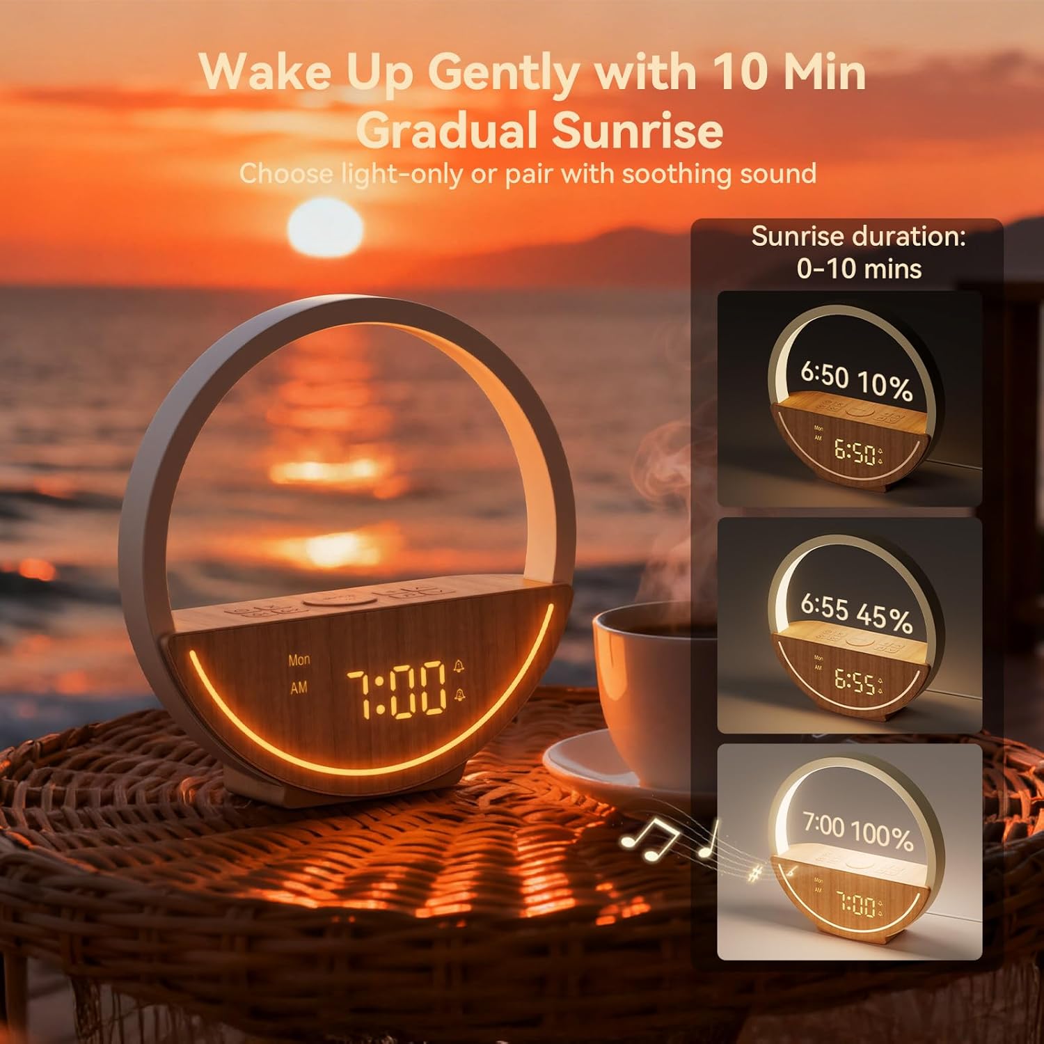 Vivilumens Wake Up Light Sunrise Alarm Clock - White Noise Sound Machine with 10 Natural Sounds & 10 Pink Noises, Dual Alarms Weekdays & Weekends, Sleep Aid, Touch Control Night Light, Ideal for Gifts
