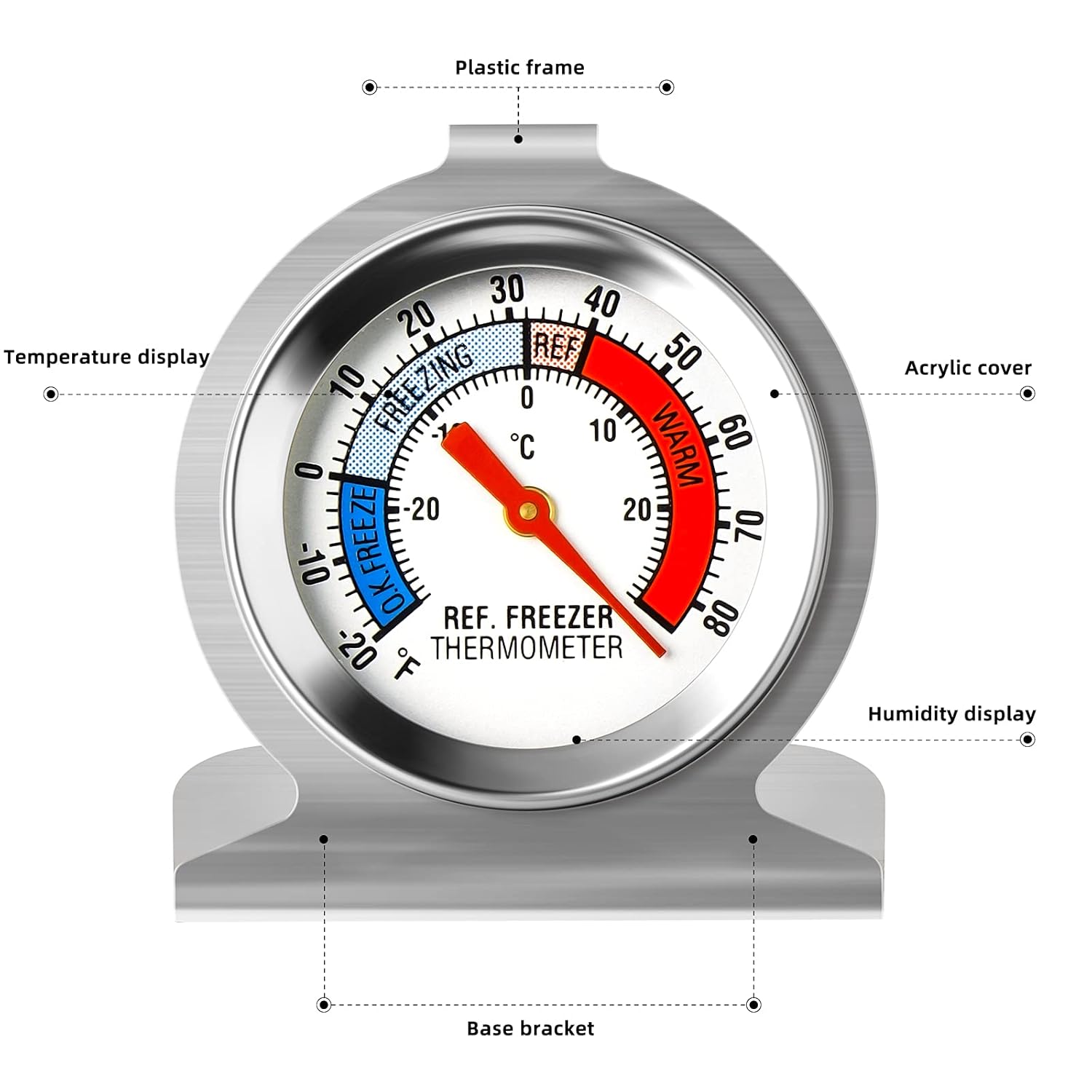 MEANLIN MEASURE 14Pcs Refrigerator Thermometer,2" Large Dial with -20~80°F/-30~30°C Red Indicator Thermometer for Refrigerator and Cooler