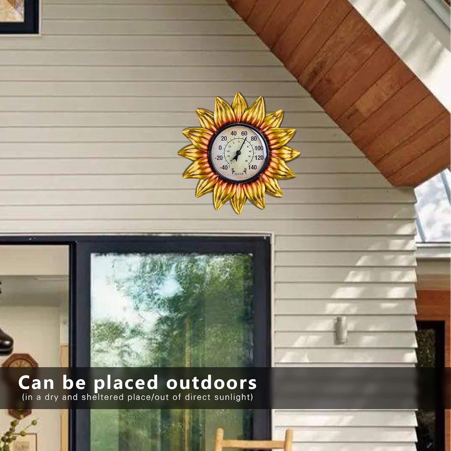 MUMTOP Outdoor Thermometers for Patio - Indoor Outdoor Thermometer, Sunflower Wall Thermometer Wireless for Garden Home Decor