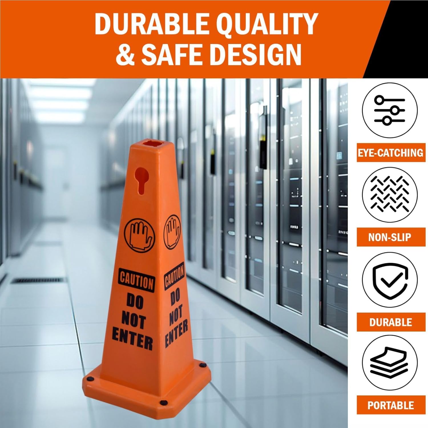 26.5" Caution Cones, 4-Sided Visible Safety Signs with Heavy Rubber Base, Warning for Slip & Fall Prevention, Indoor/Outdoor Use (8, Do Not Enter-Orange, 26.5 inch)