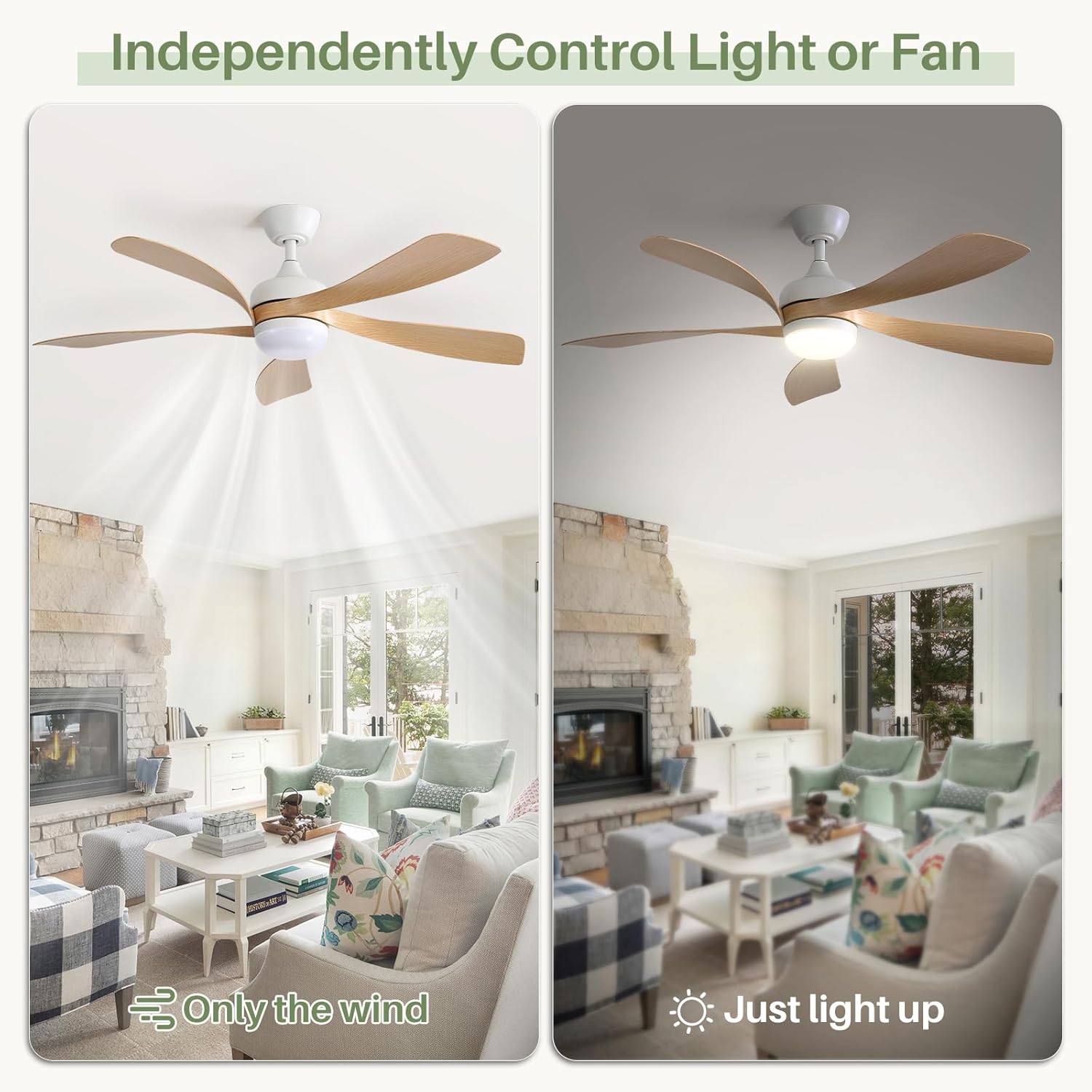 Sofucor 52" Smart Ceiling Fan, Indoor/Outdoor Ceiling Fans with Lights and Remote, Compatible with Alexa/Google/App, 3-Color Light 6-Speed Timing Reversible DC Motor for Bedroom Living Room Patio