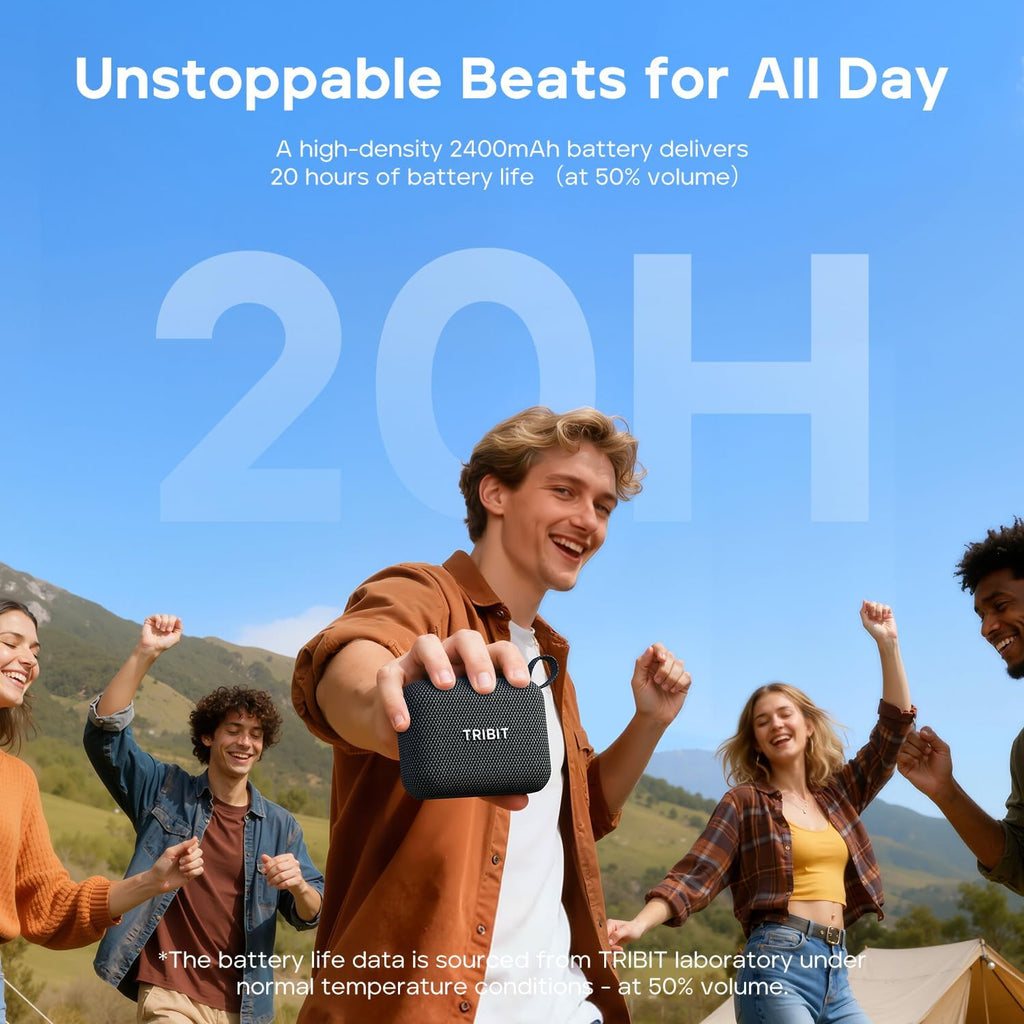 Tribit PocketGo Portable Bluetooth Speaker, 20H Playtime, IP68 Waterproof/Dustproof, Wireless, BT6.0, Shower, Powerful Sound, Custom EQ, TWS, Support TF Card, Floatable, Type-C, Travel/Outdoors/Home