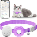 Cat Tracker, Waterproof Pet Tracker for Cats, Cat GPS Tracker Collar with Safety Elastic Buckle, Works with Any Collar, GPS Tracker Compatible with Apple Find My App (Only iOS), No Monthly Fee, Purple