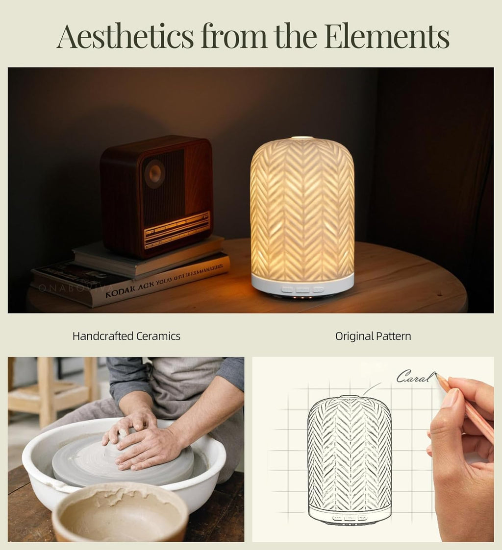 Essential Oil Diffuser – 2.4MHz Ultrasonic Aromatherapy Diffuser, Health Night Light, Timer & Auto Shut-Off, BPA-Free, 120ml Ceramic Oil Diffuser for Bedroom, Office, Spa, Yoga