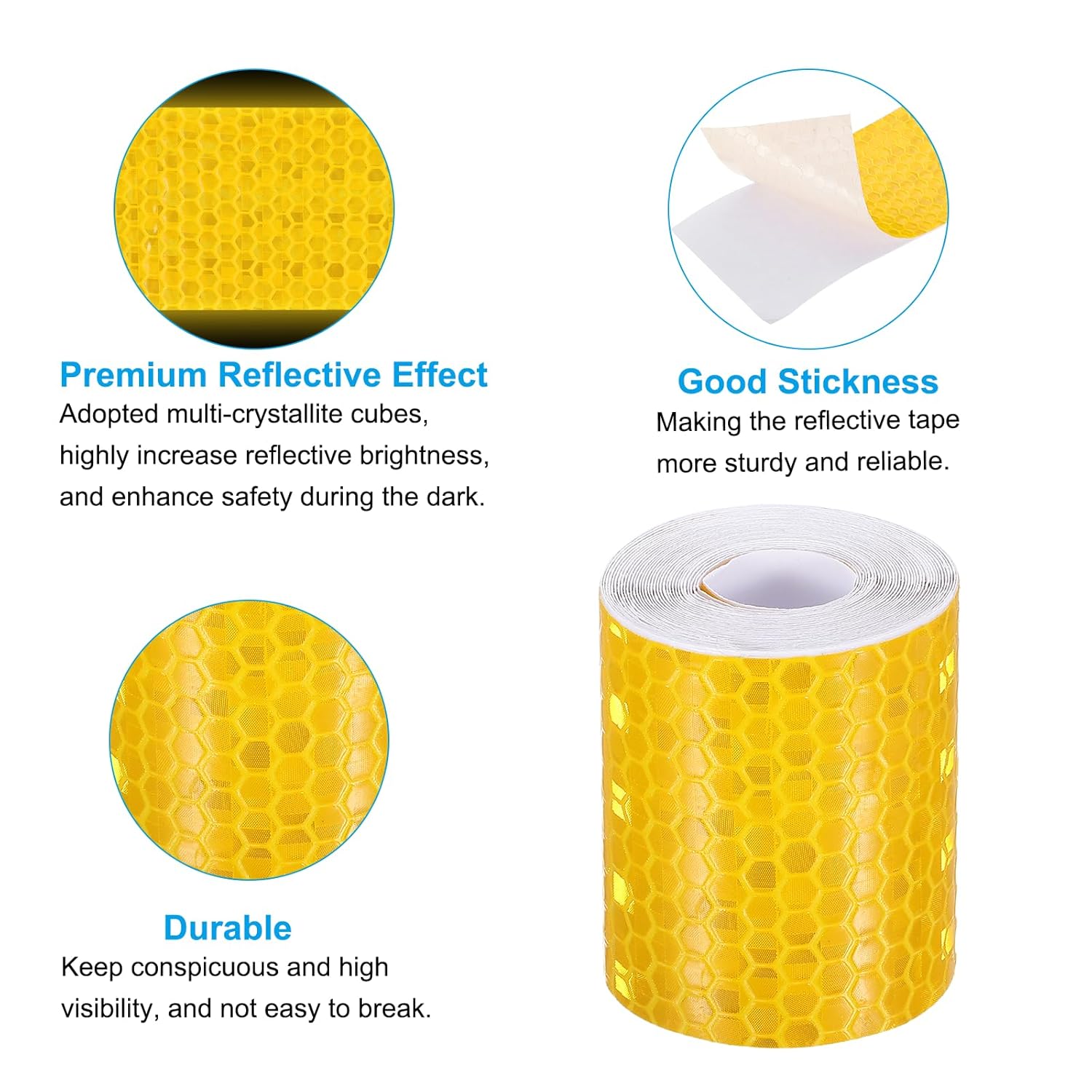 PATIKIL 2 Inch x 10 ft Reflective Tape, 1 Roll Waterproof Self Adhesive High Visibility Caution Warning Safety Tape Reflector with Scraper for Trucks Trailers Cars, Yellow