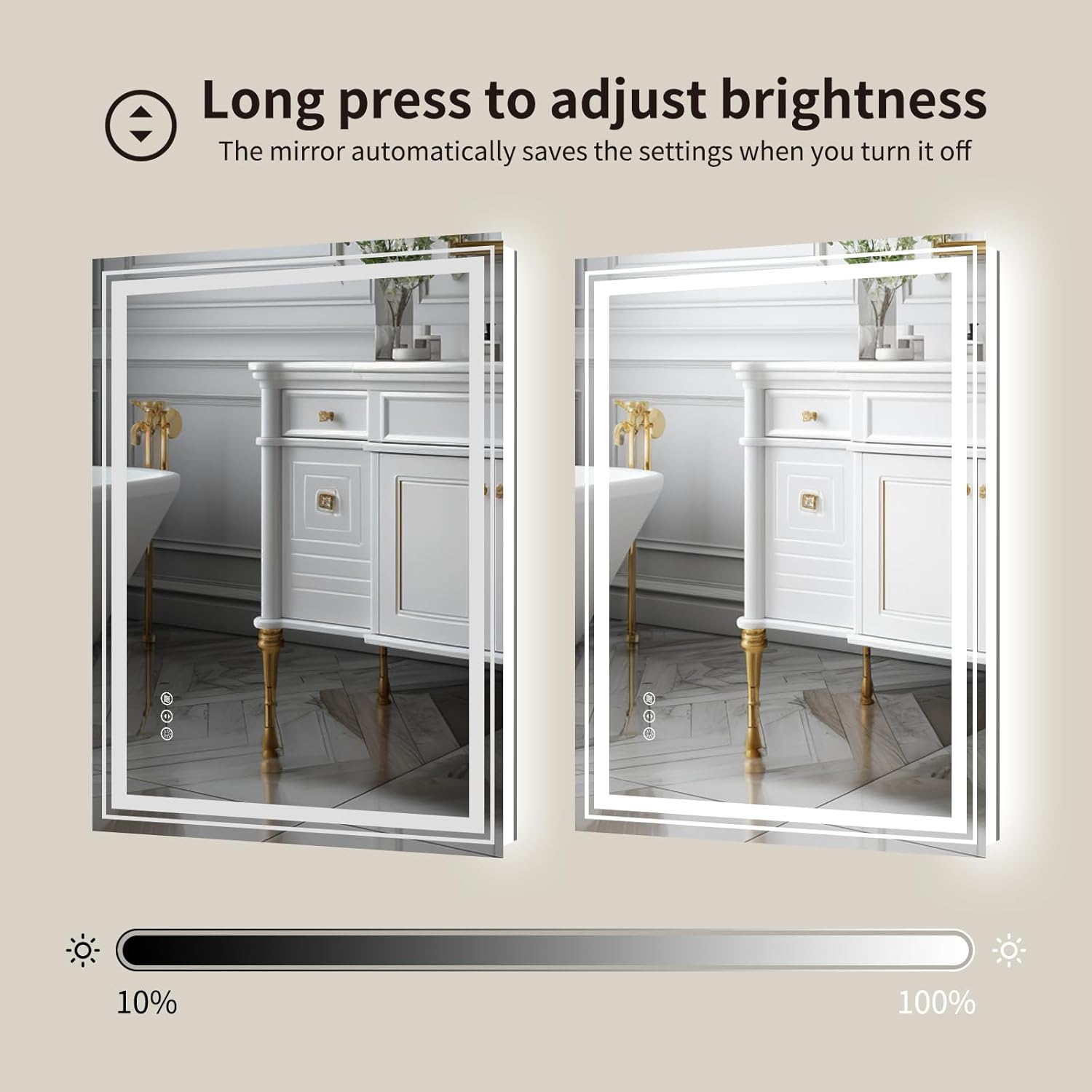 WTTY LED Bathroom Mirror 28"x36" with Backlit and Front Light,Stepless Dimmable LED Mirror for Bathroom,Anti-Fog Lighted Bathroom Vanity Mirror Modern,Memory Function,Shatter-Proof