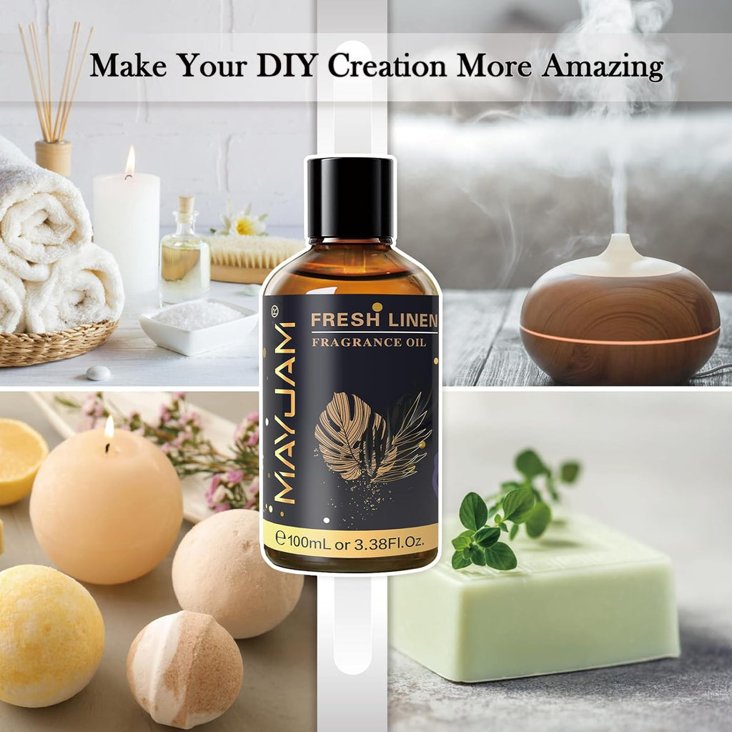 MAYJAM 100ML/3.38FL.OZ Fresh Linen Fragrance Oils with Glass Dropper, Essential Oils for Diffusers for Home, Long Lasting Scented Oils for Diffusers Soap Candle Making