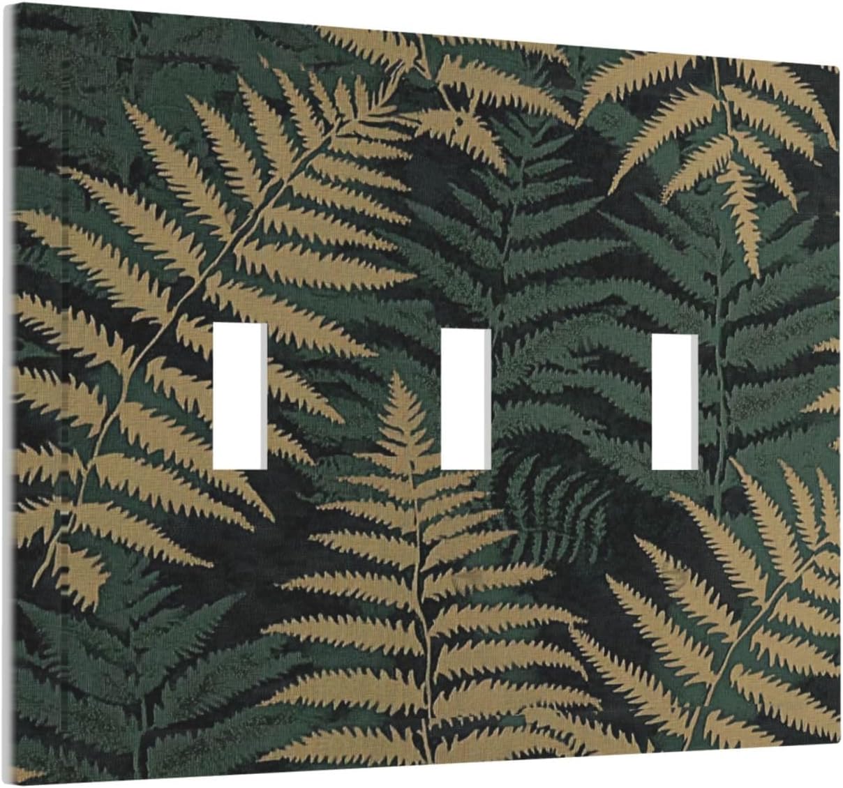 Decorative Switch Plates Botanical Fern Green Leaf Forest 3 Gang Wall Plate Triple Toggle Light Switch Cover Faceplate Electrical Wall Panels For Bed Room Home Decor