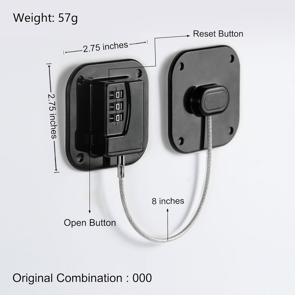 Refrigerator Lock, Heavy Duty Fridge Lock, Combination Lock for Refrigerator Cabinets, Drawers, Safety Lock, Easy Install No Keys Needed (Black-3Pack)
