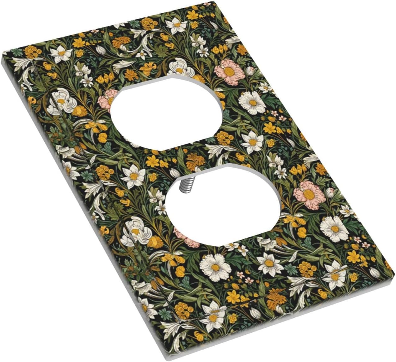 Decorative Outlet Covers Rustic Green Leaf White Daisy Yellow Floral 1 Gang Duplex Light Switch Cover Plate Unique Wall Plate Electrical Switch Plate Covers for Bedroom Home Decor