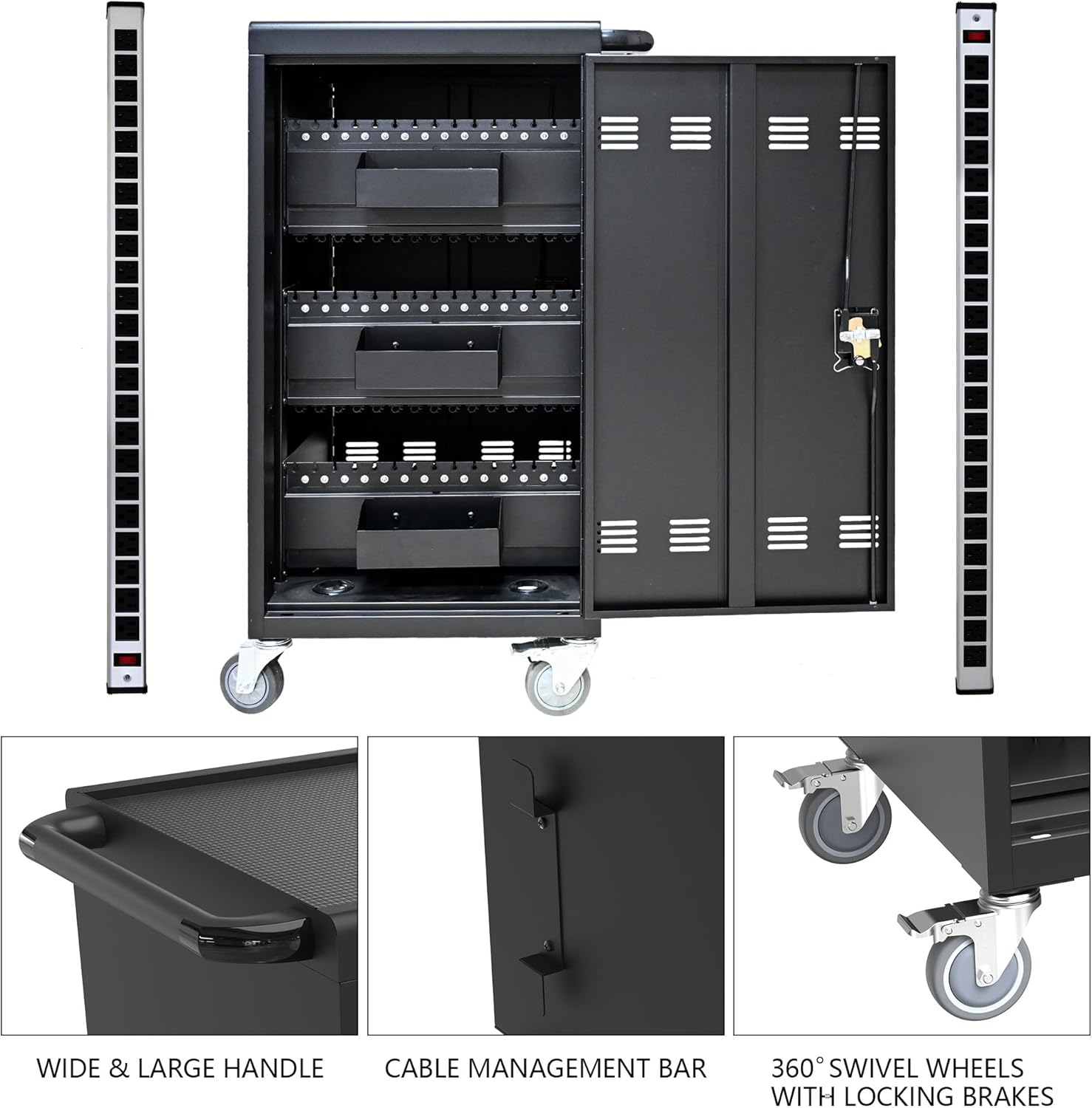 Laptop Charging Cart, Laptop Storage Cart with 45-Bay, Mobile Charging Cabinet for iPads up to 16.3", Chromebook Devices, Cord Management, Access Lock.School,Business.Black