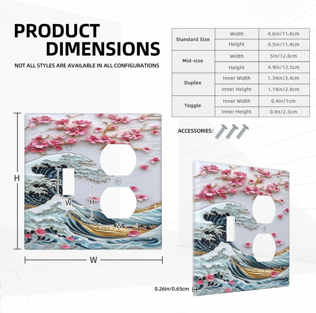 Wallplates The Great Wave Off Kanagawa With Sakura 1 Toggle 1 Duplex Switch Plate Electrical GFCI Faceplate Decorative Light Switch Covers for Bedroom Bathroom Decor