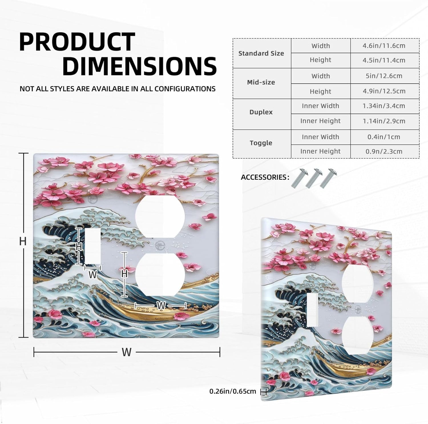 Wallplates The Great Wave Off Kanagawa With Sakura 1 Toggle 1 Duplex Switch Plate Electrical GFCI Faceplate Decorative Light Switch Covers for Bedroom Bathroom Decor