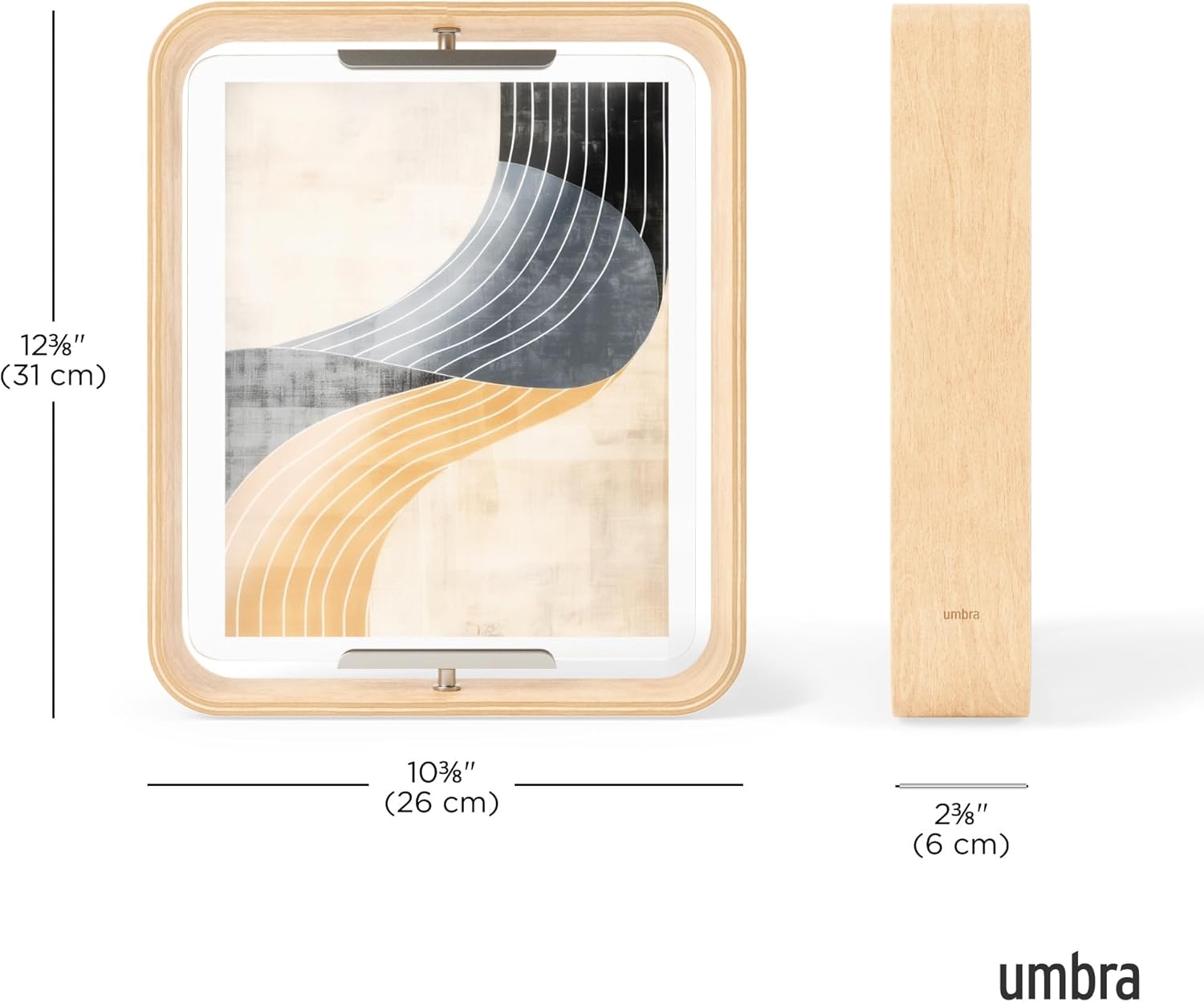 Umbra Table Picture Frame, Double-Sided Picture Frame for 20 x 25 cm Photos, Wood, Natural