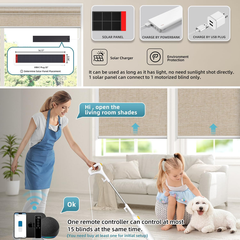 SmartWings Motorized 100% Blackout Shades Blinds, Custom Size, Cordless Window Shades with Rechargeable Battery, Work with Matter/Apple HomeKit, Alexa, Thread/Zigbee, Remote Optional, Linen Caramel