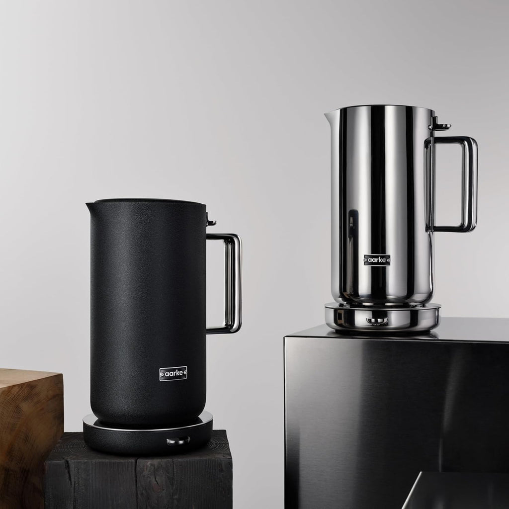Aarke Stainless Steel Kettle - Perfect for Coffee and Tea Maker Enthusiasts, Non-Drip Spout, Double-Wall Construction, Dry Boil Protection, Heat-Safe Handle, LED Cool-Down Indicator, 1.2L (Black)