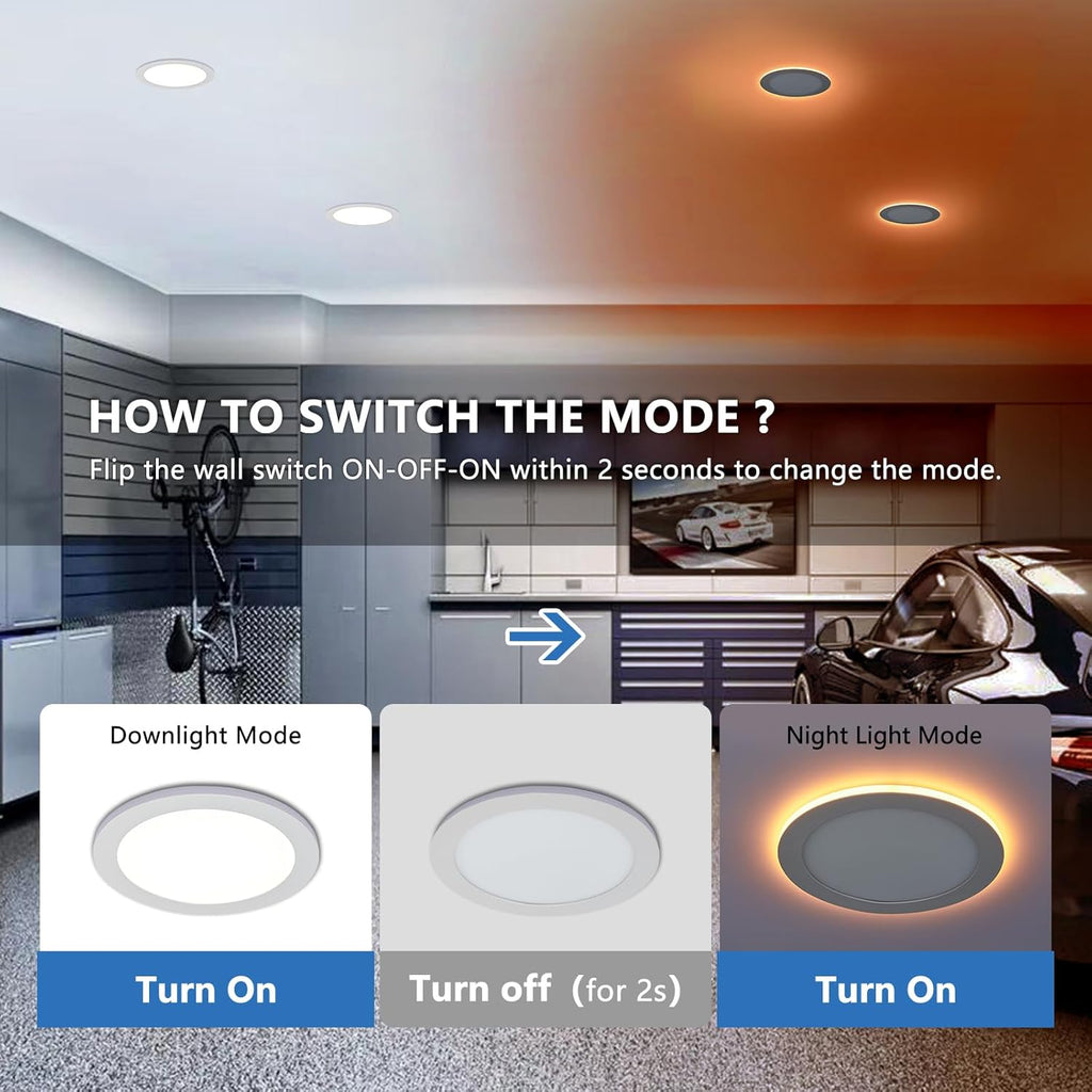 CycevSun 12 Pack 8 Inch LED Recessed Lighting with Night Light, Canless Wafer Downlight Ultra Thin, Dimmable & 5CCT Selectable, 15W, 1350LM, ETL, 120-277V, 8.2Inch Cutout