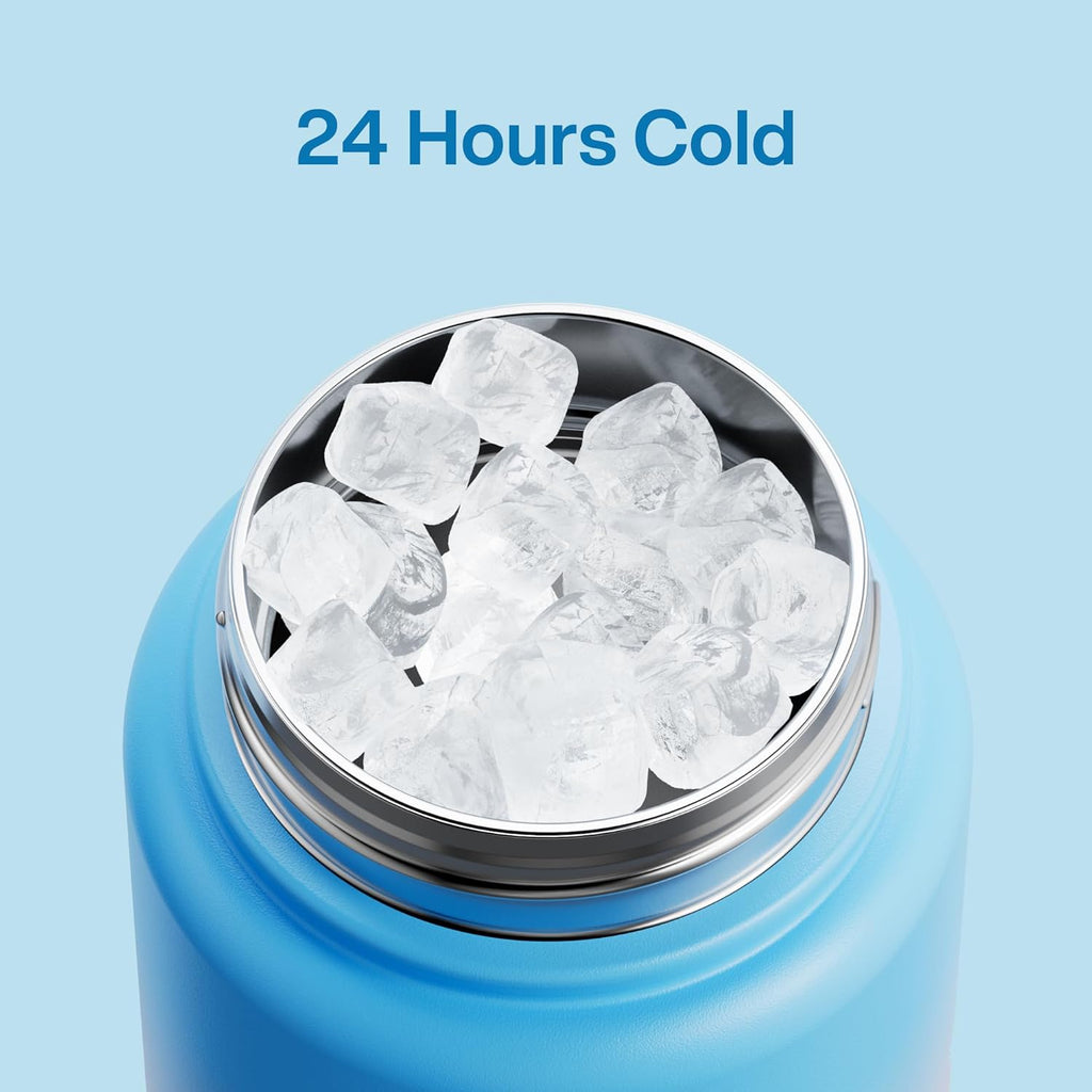 ENCOOL Insulated Water Bottle with Straw Stainless Steel Water Bottle, Leak-Proof, BPA-Free, Double Wall Vacuum Keeps Cold for 24 Hours for Sports, Travel, School (32 oz, Sunny Breeze)
