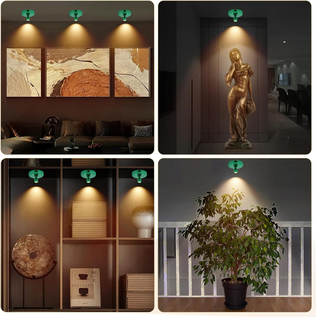 Cordless Spotlight Battery Operated, Rechargeable Plant Spot Lights, Dimmable Accent Lighting with Remote, LED Uplight for Picture Tree Painting Gallery Portrait Dartboard Art Photo, Green