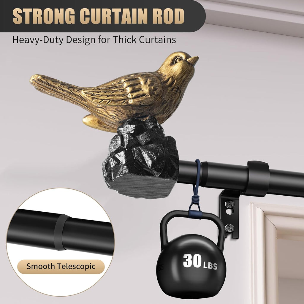 Vintage Gold Curtain Rod 48 to 90 Inches Curtain Rods for Windows Adjustable Drapery Rod with Bird Finials Heavy Duty Curtains Rods for Living Room Bedroom