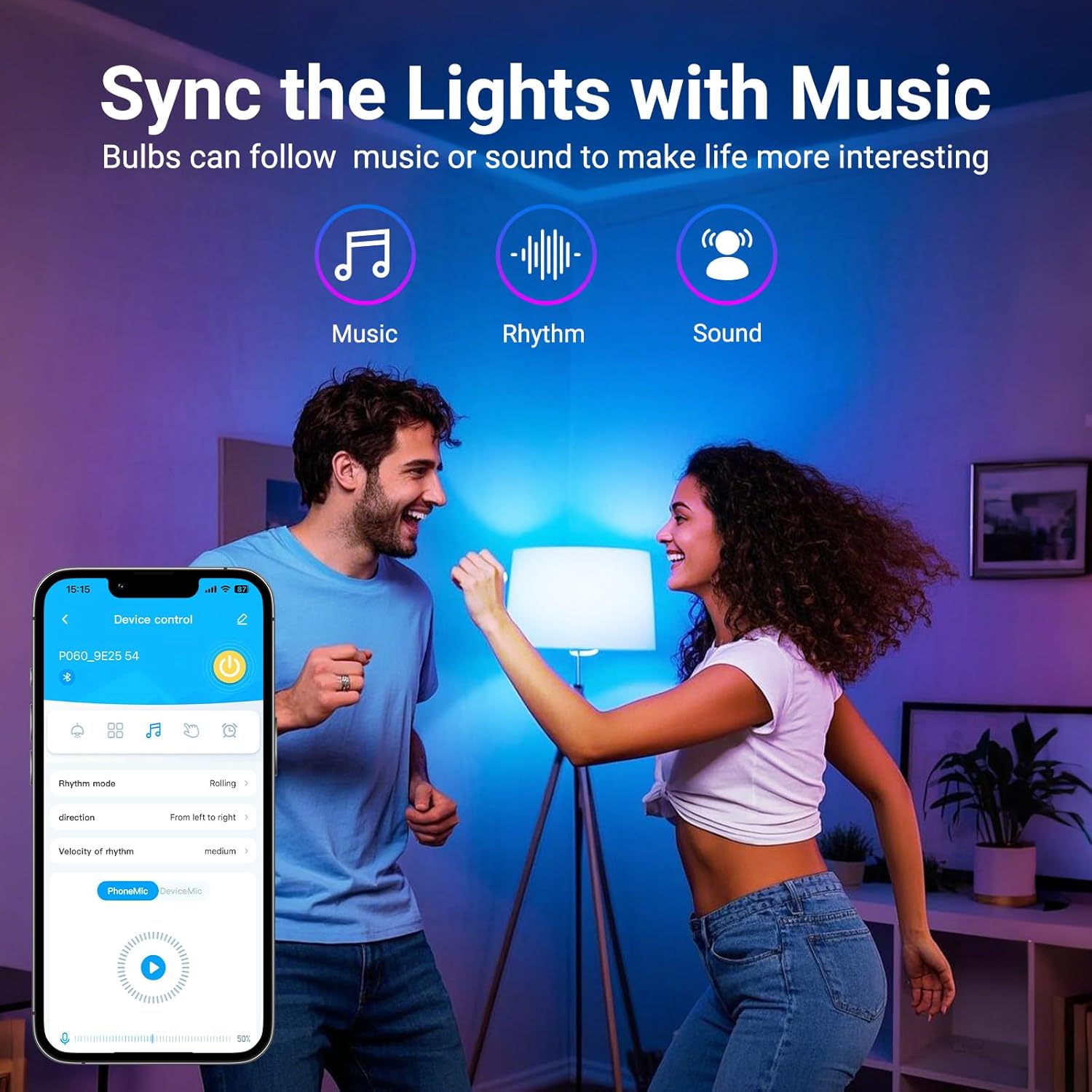 TJOY 4 Pack Smart Light Bulbs, Bluetooth WiFi Led Bulb Work with Alexa &Google Assistant, RGB Color Changing Alexa Bulbs, Music Sync, 2700K-6500K, 9W(60W Equivalent), A19 E26 800LM, 2.4Ghz WiFi only