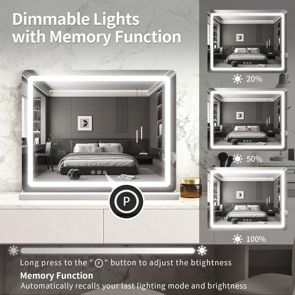 ROLOVE 23x18 Inch Vanity Mirror with Lights, 3-Color Modes, Dimmable LED Mirror with Touch Control - Large Makeup Mirror for Dressing Room (Wall/Tabletop Mount)