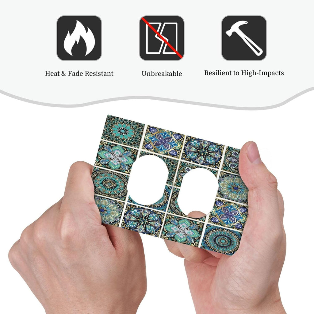 Outlet Covers Mandala Decorative Rustic Vintage Turquoise Pattern 1 Gang Duplex Wall Plate Decorative Switch Plates Electrical Receptacle Faceplate Light Switch Cover for Bedroom Bathroom