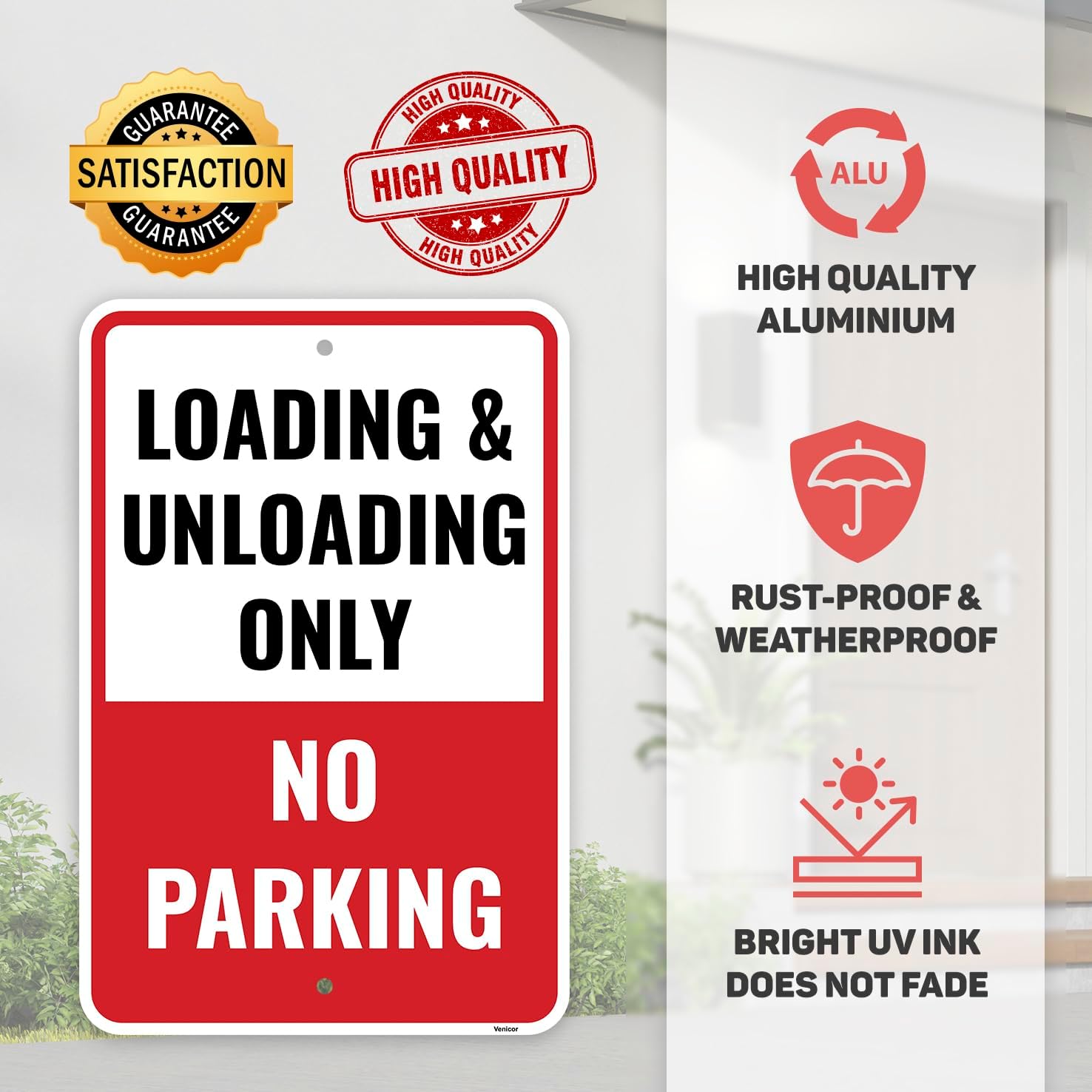 1PC Loading And Unloading Zone No Parking Sign, 18 x 12 Inches - Aluminum