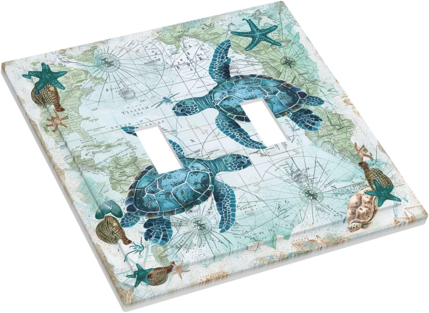 Decorative Switch Plates Nautical Green Sea Turtles Beach Blue Ocean 2 Gang Double Toggle Outlet Light Switch Cover Wall Plate Electrical Faceplate For Bathroom Kids Room Decor
