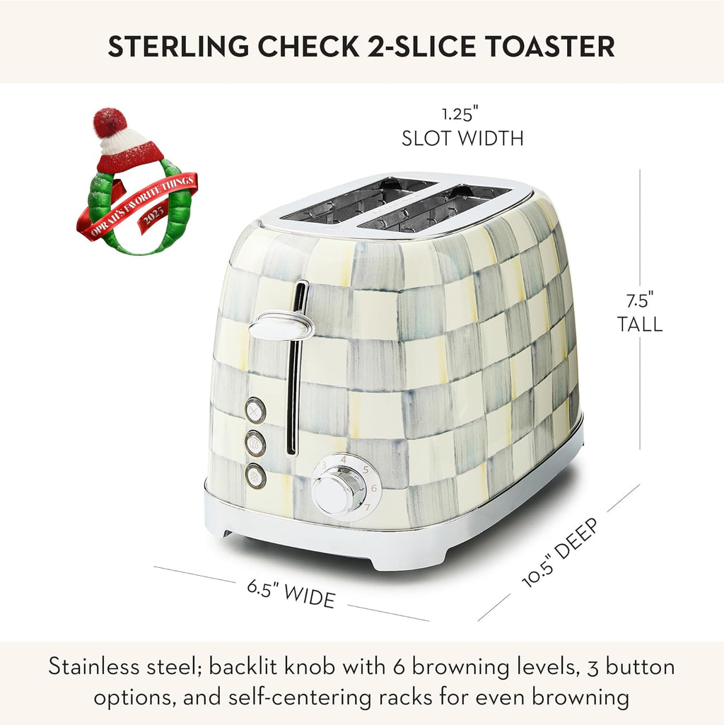 MACKENZIE-CHILDS 2-Slice Toaster, Decorative Toaster for Kitchen, Gray-and-White Sterling Check
