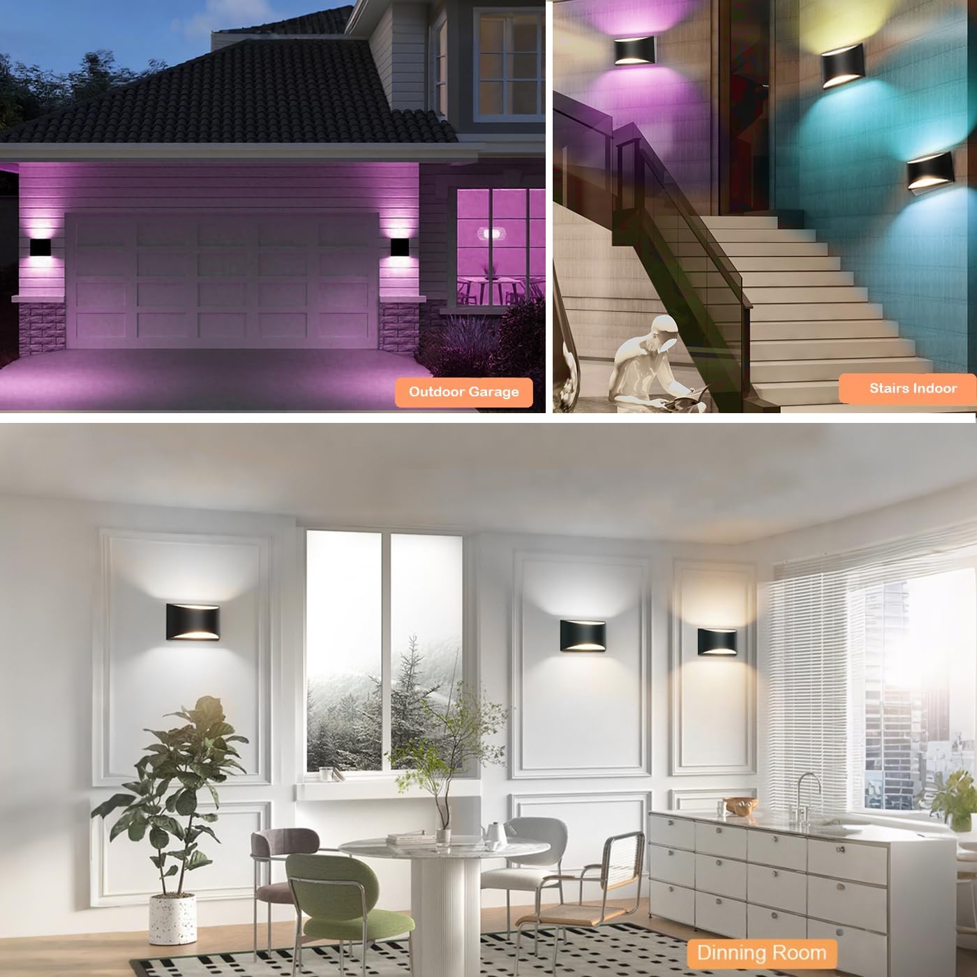 Smart Outdoor Wall Sconce, Tunable White 2700k-6500k Porch Lights, RGB Exterior Lighting Fixture with APP&Voice Control, 12W WiFi LED Outside Lights for House
