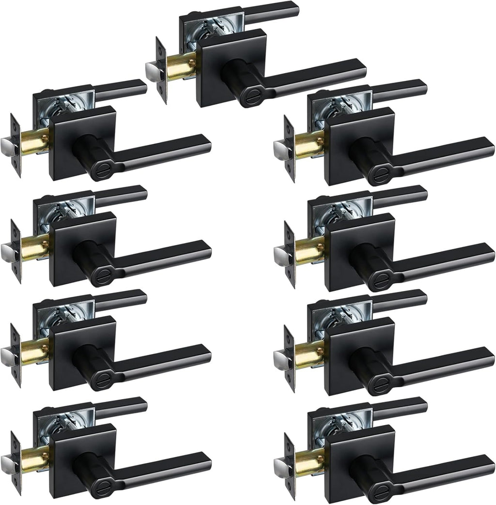 Privacy Door Lever, Heavy Duty Bathroom Bedroom Handle Lock, Keyless Interior Knobs, Matte Black, Reversible for Right&Left Handed, 9Packs