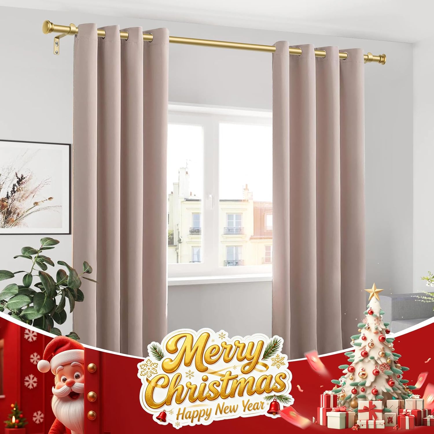TONIAL Curtain Rod 32 to 86 Inch, Telescoping Splicing 3/4 Drapery Rods for Windows Decorative Single Rod with Small Cap End, Antique Gold
