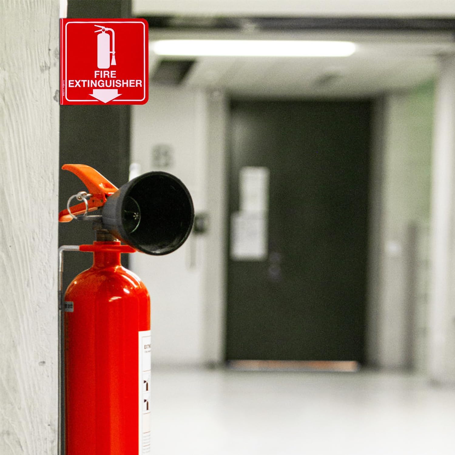 GicnKeuz Fire Extinguisher Sign, 6" x 6" Fire Extinguisher Projecting Sign with Down Arrow, Two-Sided Acrylic L-Signs, Including Screws, Easy to Install, Home Office/Business Use (8 Pack)