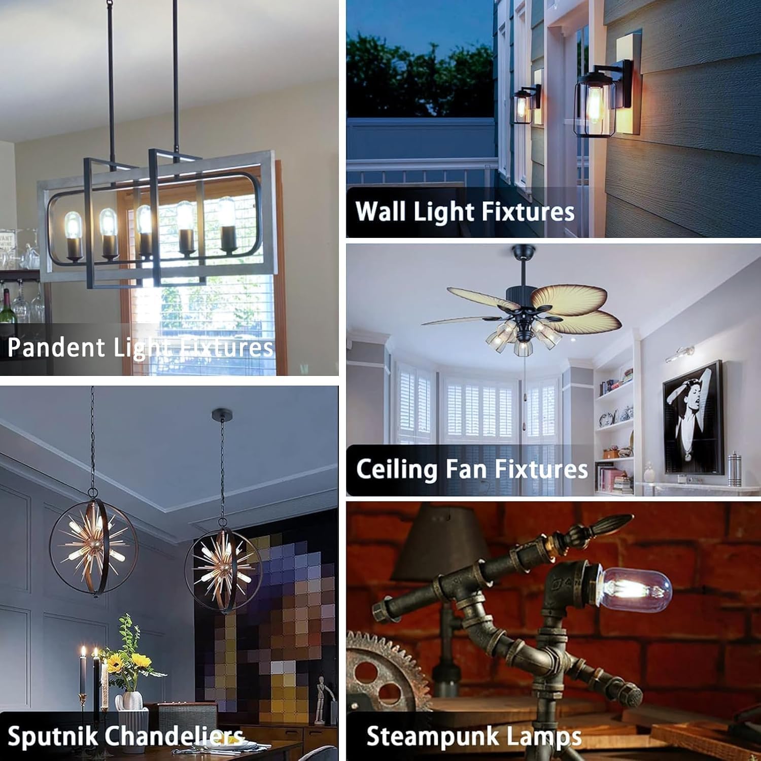 3.2 Inch 5000K Daylight White E26 LED Bulb 60 Watt Equal, AC 120V 600LM Edison Bulbs Dimmable, 6W T10 T30 Filament Light Bulbs Clear Glass for Fan Pendant Wall Light, UL Listed-6 Pack