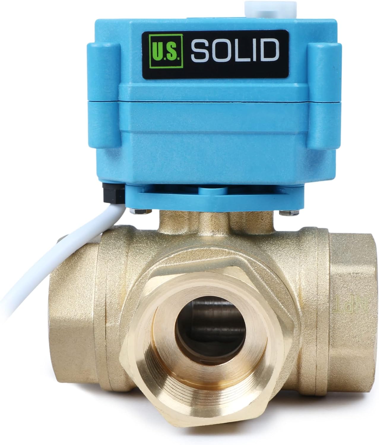 U.S. Solid 1" 3 Way Brass Motorized Ball Valve 110-230VAC, L Type Water Shutoff Valve with Manual Function, Standard Port, NOT for Drinking Water