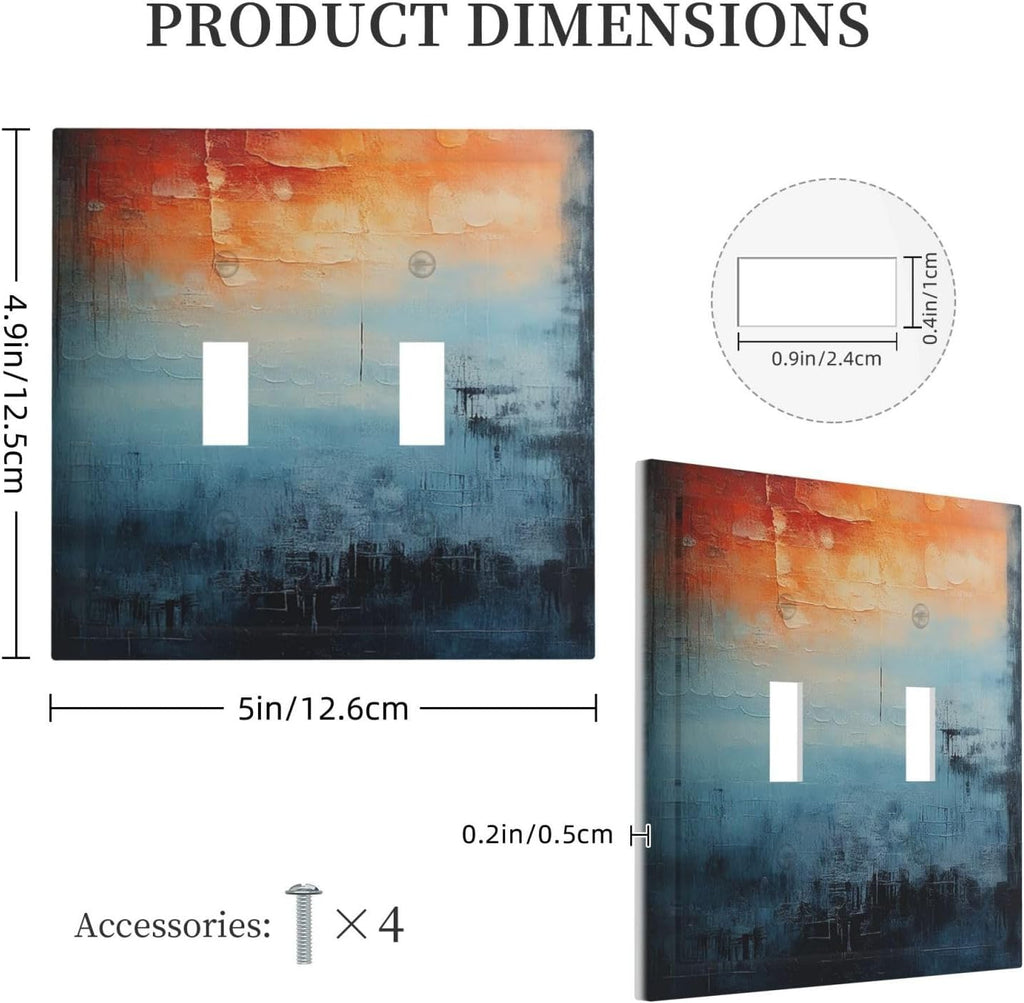 Blue Orange Abstract Modern Minimalist Oil Painting 2 Gang Double Toggle Light Switch Cover Decorative Switchplate Electrical Wall Plates Faceplate for Bathroom Bedroom Decor 4.9 X 5 IN